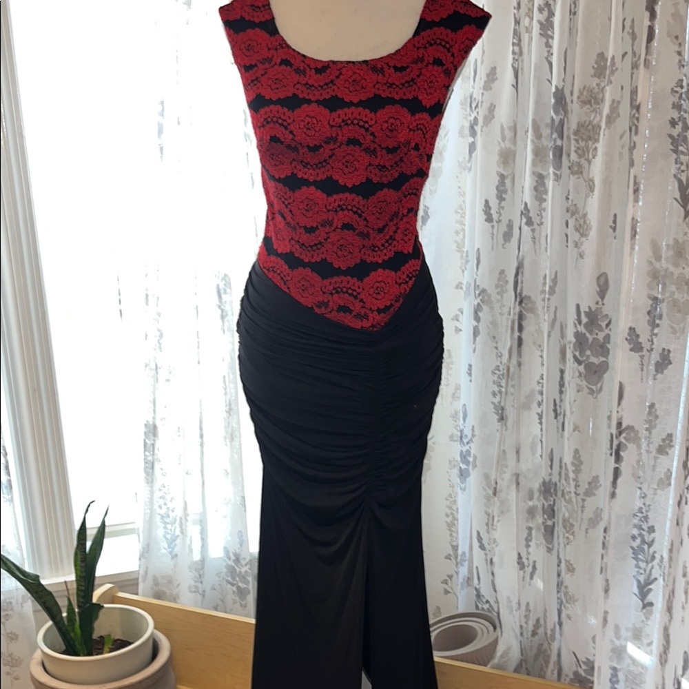 Elegant Red and Black Asymmetrical Dress